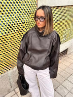 Women's Biker Jacket Faux Leather Motorcycle High Collar