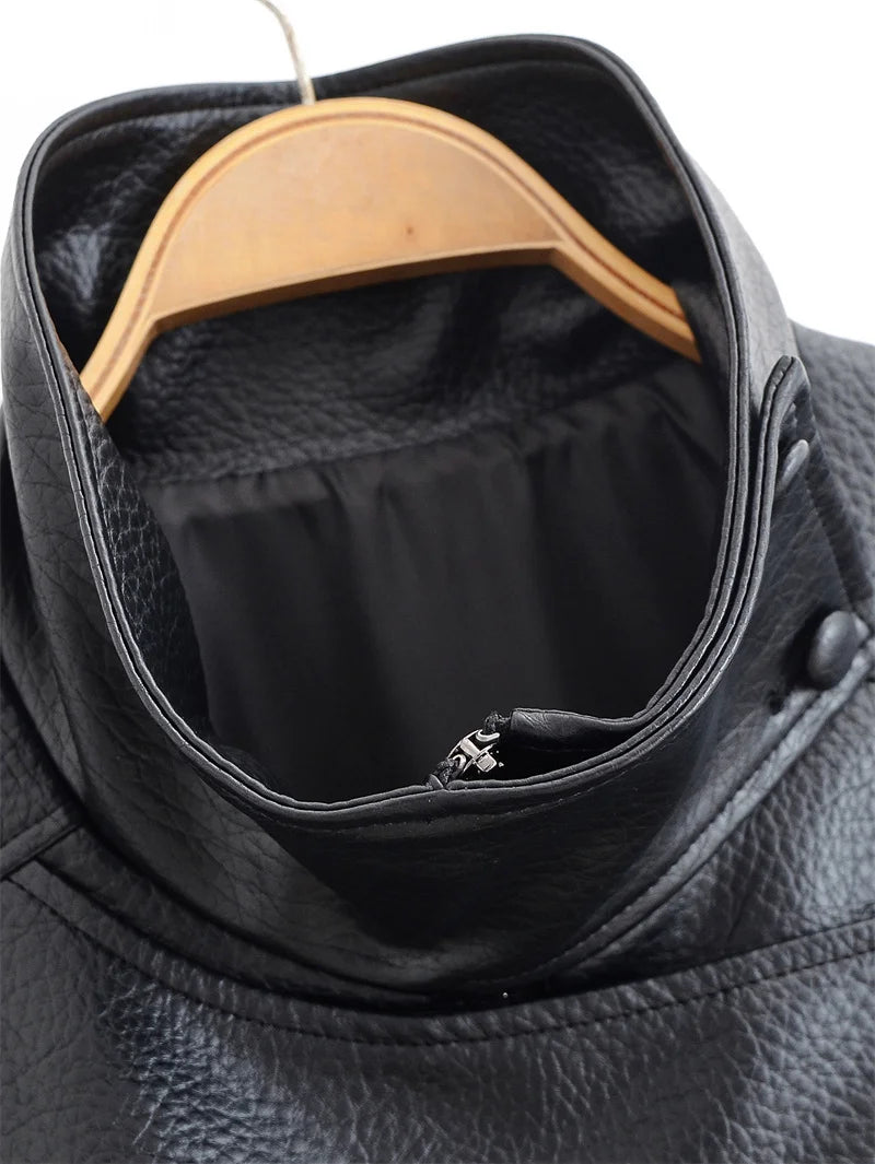 Women's Jacket Faux Pebble Leather Motorcycle Style High Collar