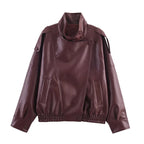 Women's Biker Jacket Faux Leather Motorcycle High Collar