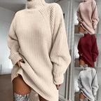 Beige ribbed sweater dress worn by a person, with additional colors shown in inset images.