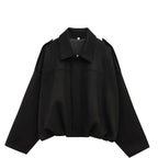 Women's Oversized Bomber Jacket Epaulets and Lantern Sleeves