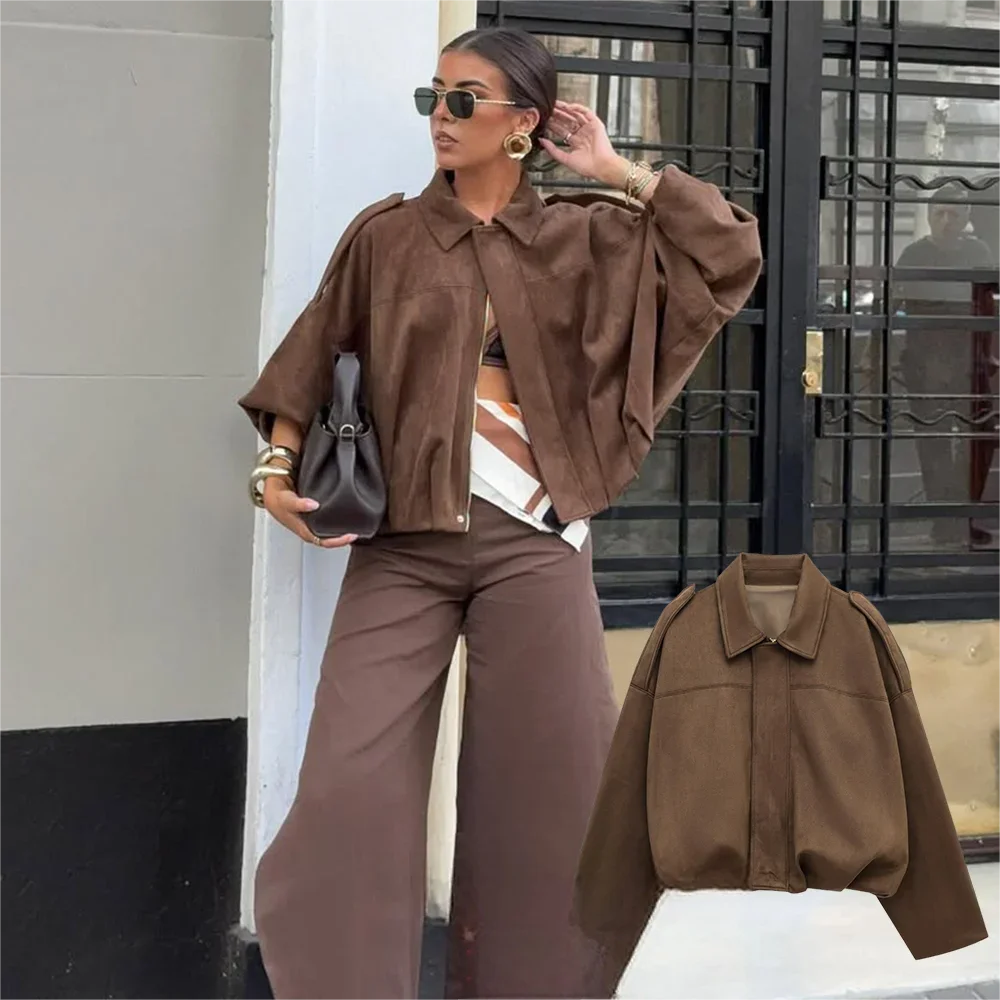 Women's Oversized Bomber Jacket Epaulets and Lantern Sleeves