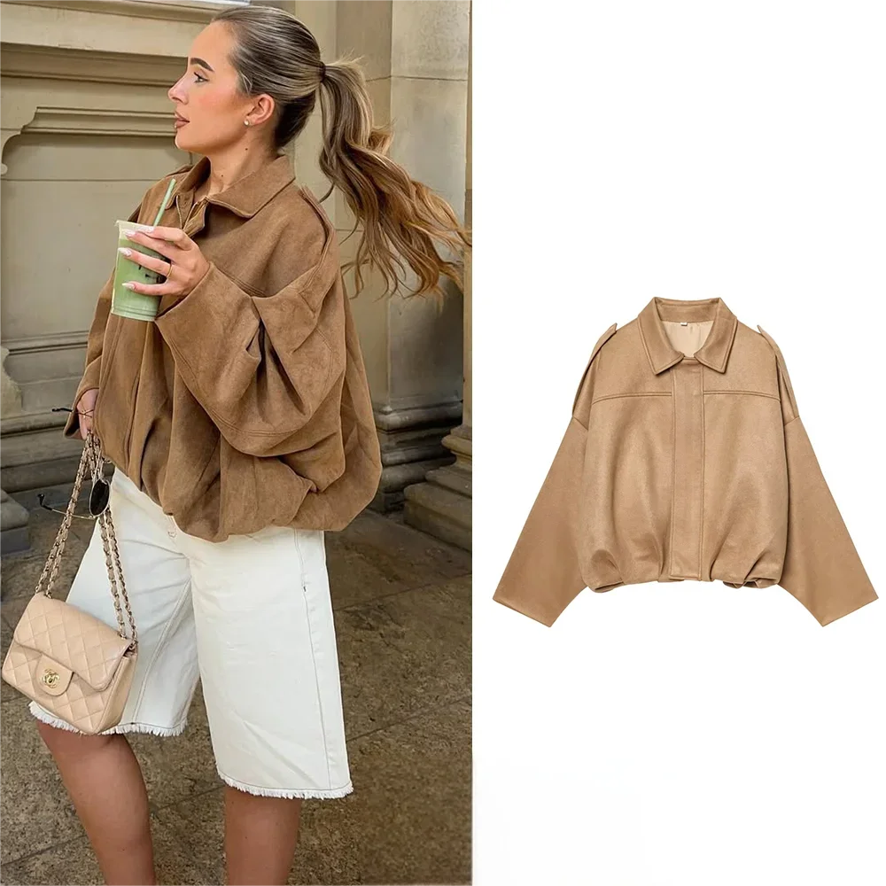 Women's Oversized Bomber Jacket Epaulets and Lantern Sleeves
