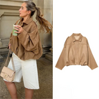 Women's Oversized Bomber Jacket Epaulets and Lantern Sleeves