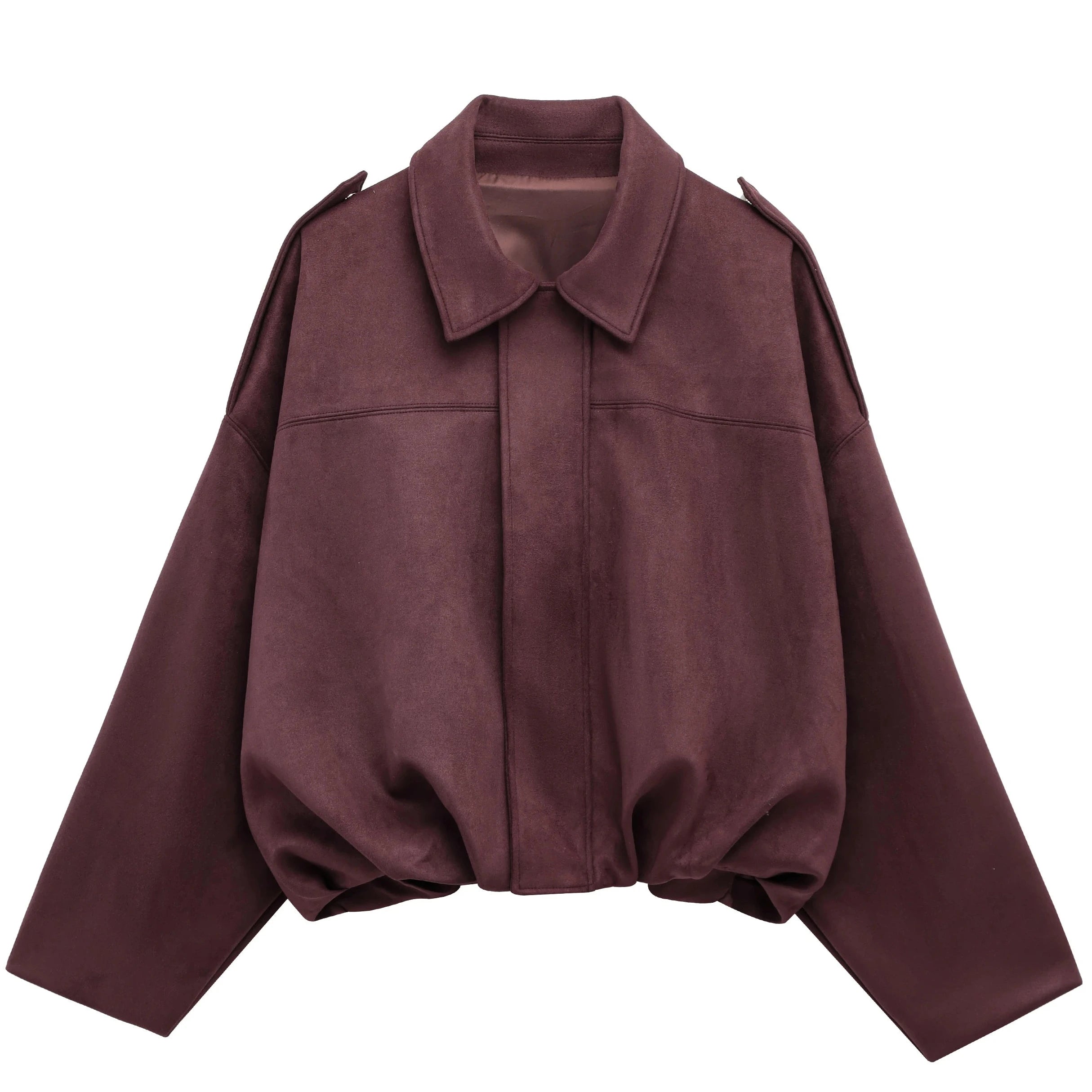 Women's Oversized Bomber Jacket Epaulets and Lantern Sleeves