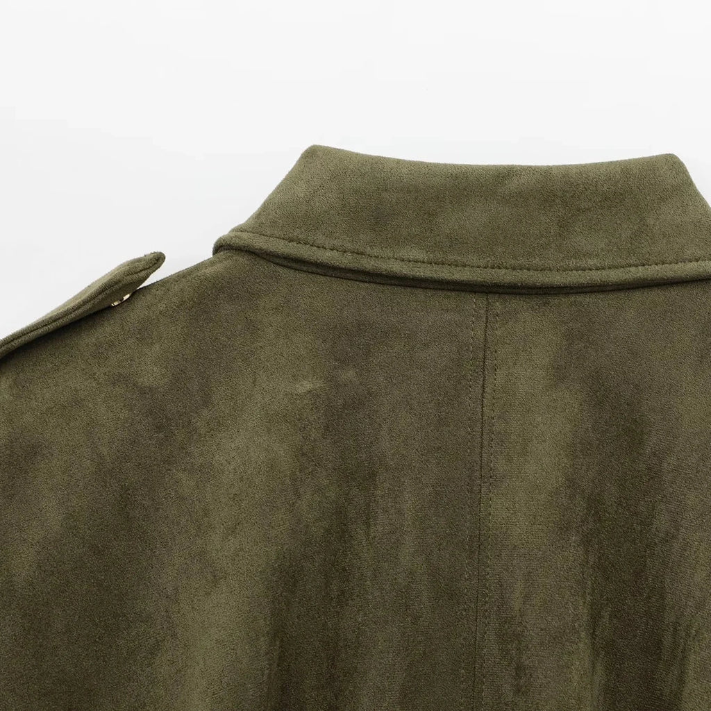 Women's Oversized Bomber Jacket Epaulets and Lantern Sleeves