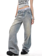 Striped Retro Denim Baggy Barrel Leg Jeans Micro Flared