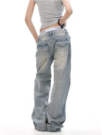 Striped Retro Denim Baggy Barrel Leg Jeans Micro Flared