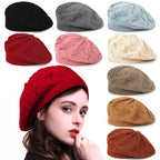 Women's Plain Knit Beret French Artist Hat Thin Acrylic Beanie