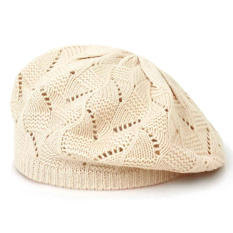 Women's Plain Knit Beret French Artist Hat Thin Acrylic Beanie