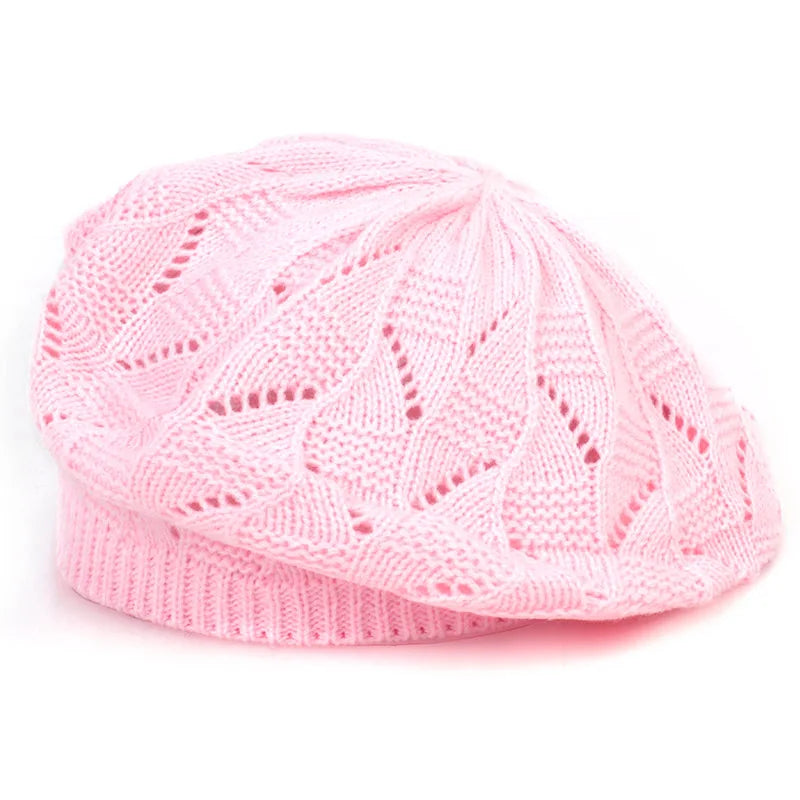 Women's Plain Knit Beret French Artist Hat Thin Acrylic Beanie