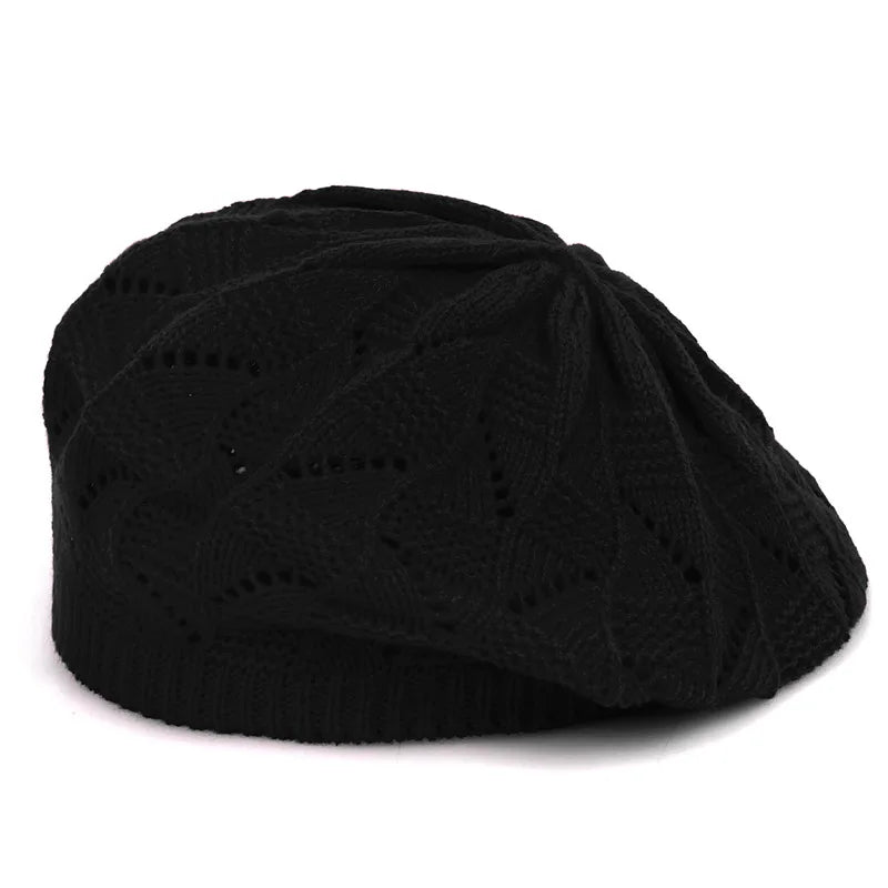 Women's Plain Knit Beret French Artist Hat Thin Acrylic Beanie