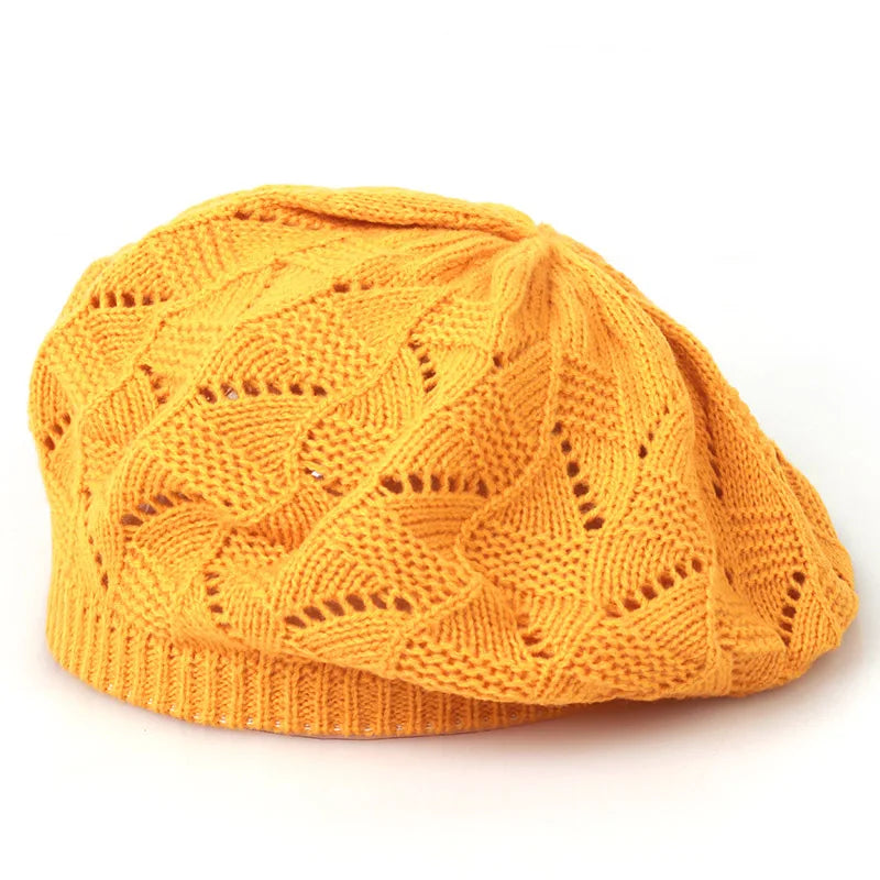 Women's Plain Knit Beret French Artist Hat Thin Acrylic Beanie