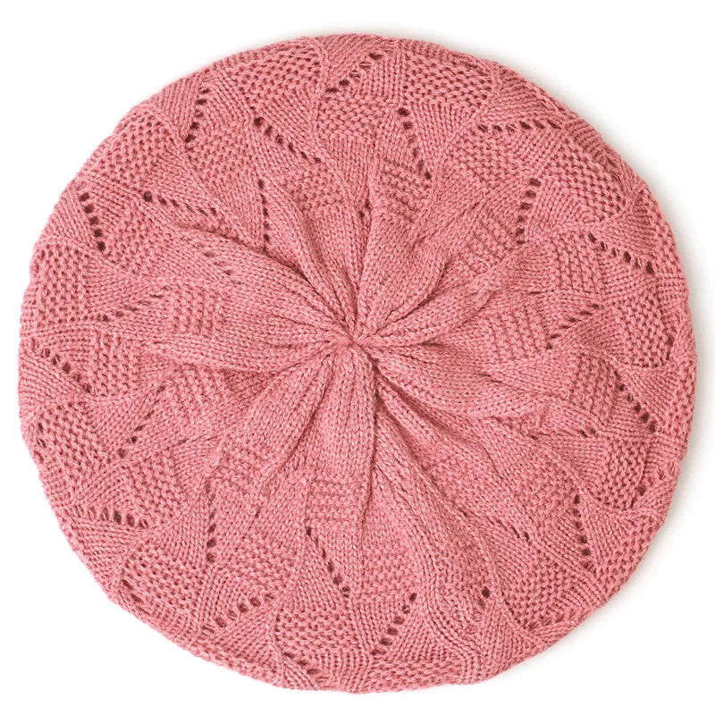 Women's Plain Knit Beret French Artist Hat Thin Acrylic Beanie