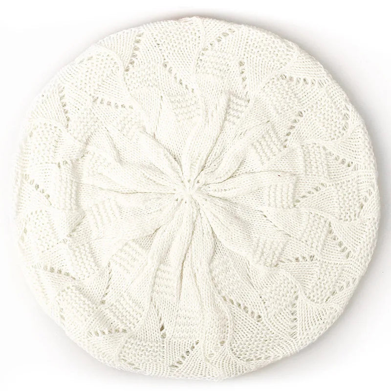Women's Plain Knit Beret French Artist Hat Thin Acrylic Beanie