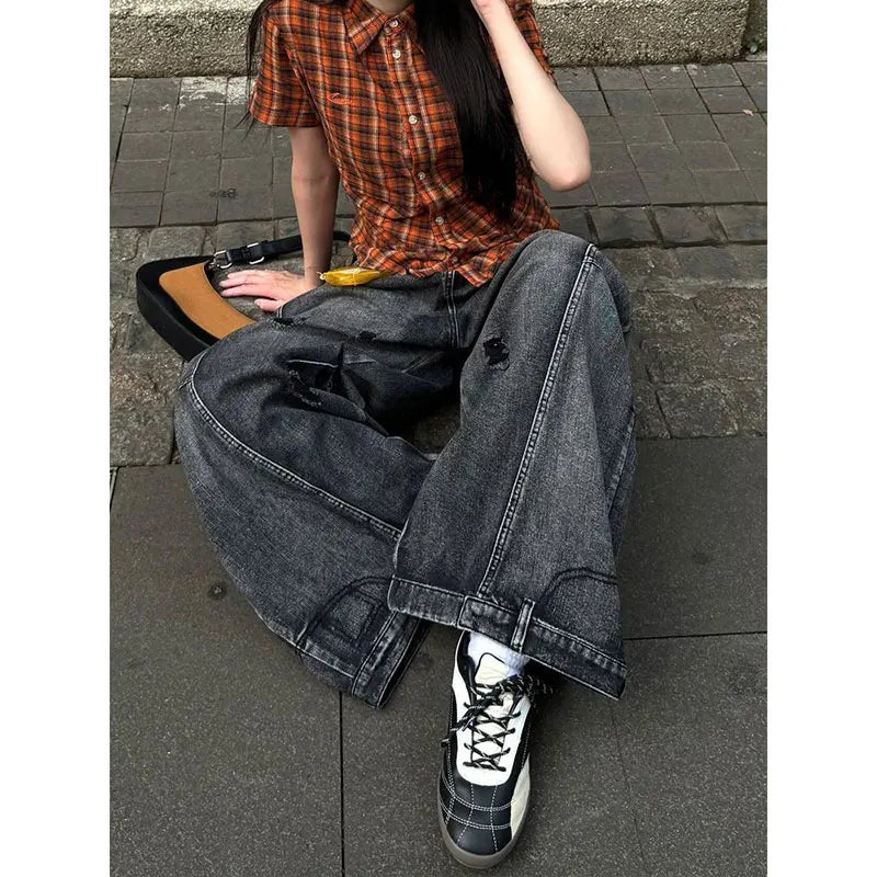 Women's Ultra Baggy Cargo Denim Jeans Vintage Wide Leg Y2K