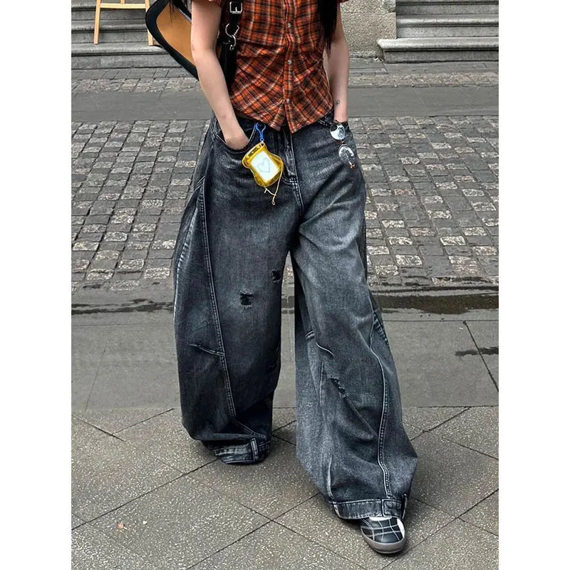 Women's Ultra Baggy Cargo Denim Jeans Vintage Wide Leg Y2K