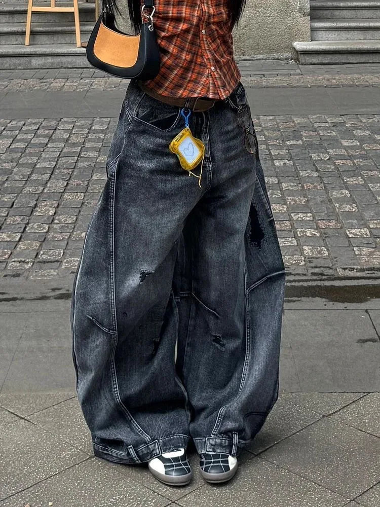 Women's Ultra Baggy Cargo Denim Jeans Vintage Wide Leg Y2K