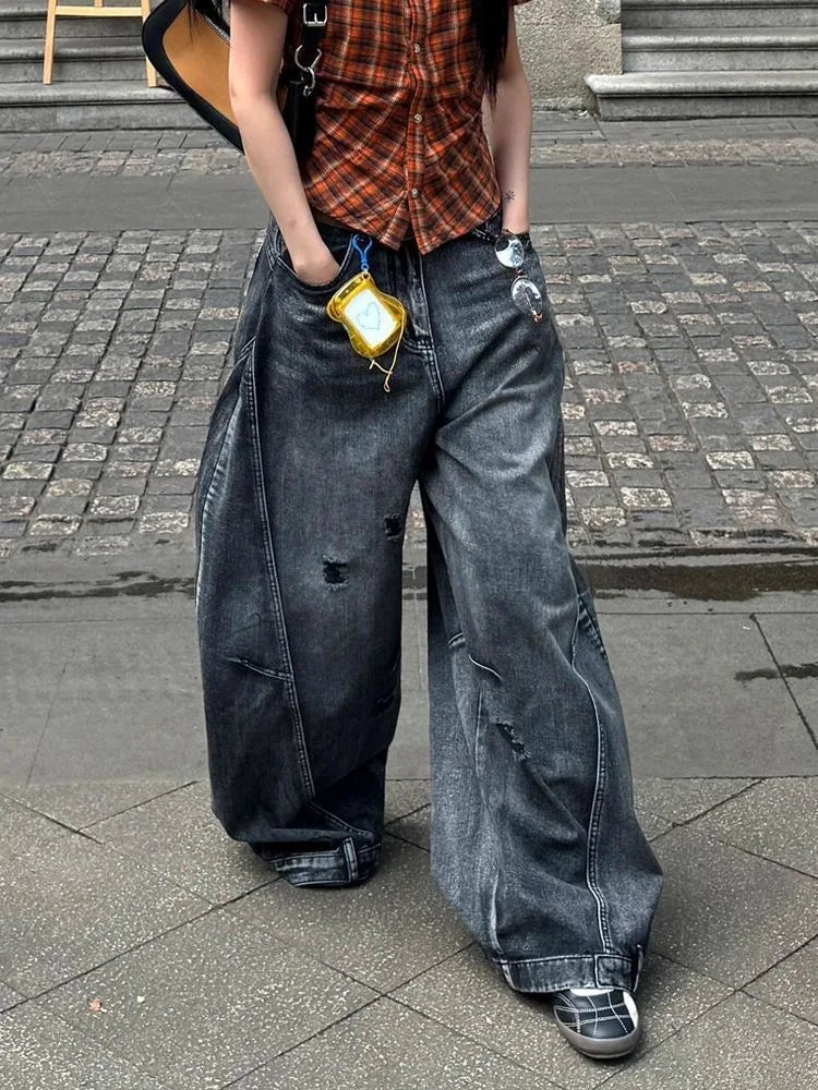Women's Ultra Baggy Cargo Denim Jeans Vintage Wide Leg Y2K