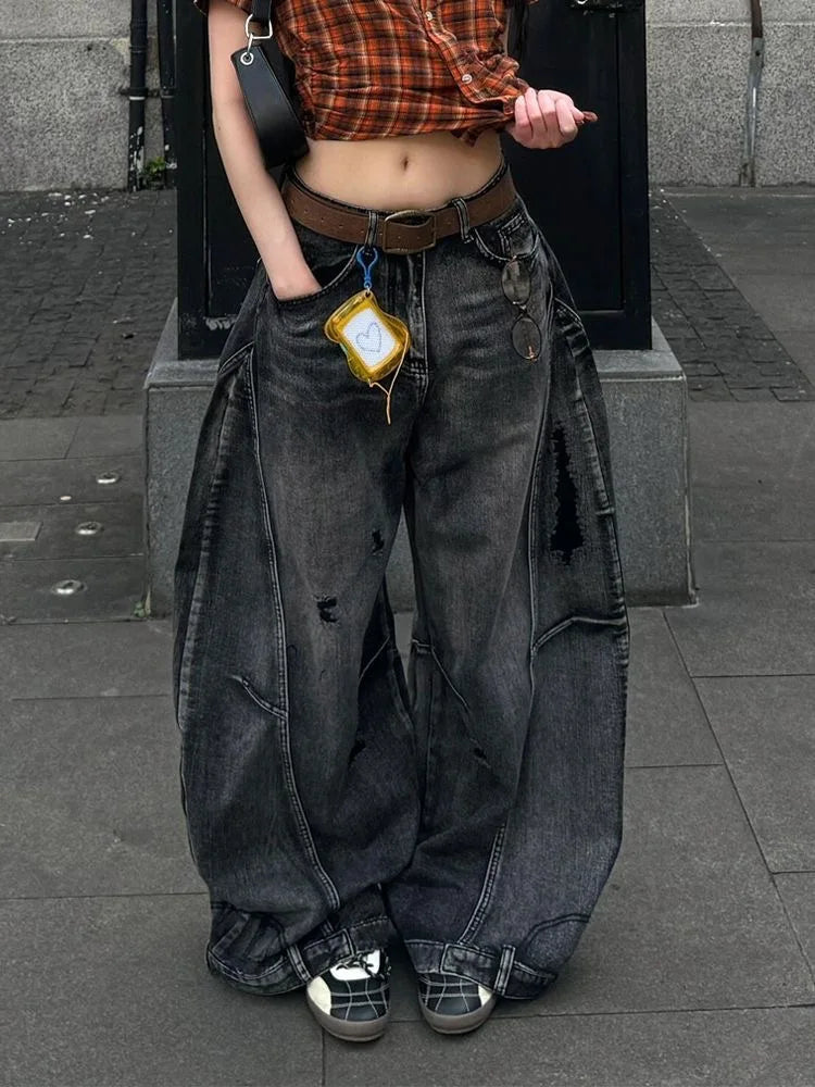 Women's Ultra Baggy Cargo Denim Jeans Vintage Wide Leg Y2K