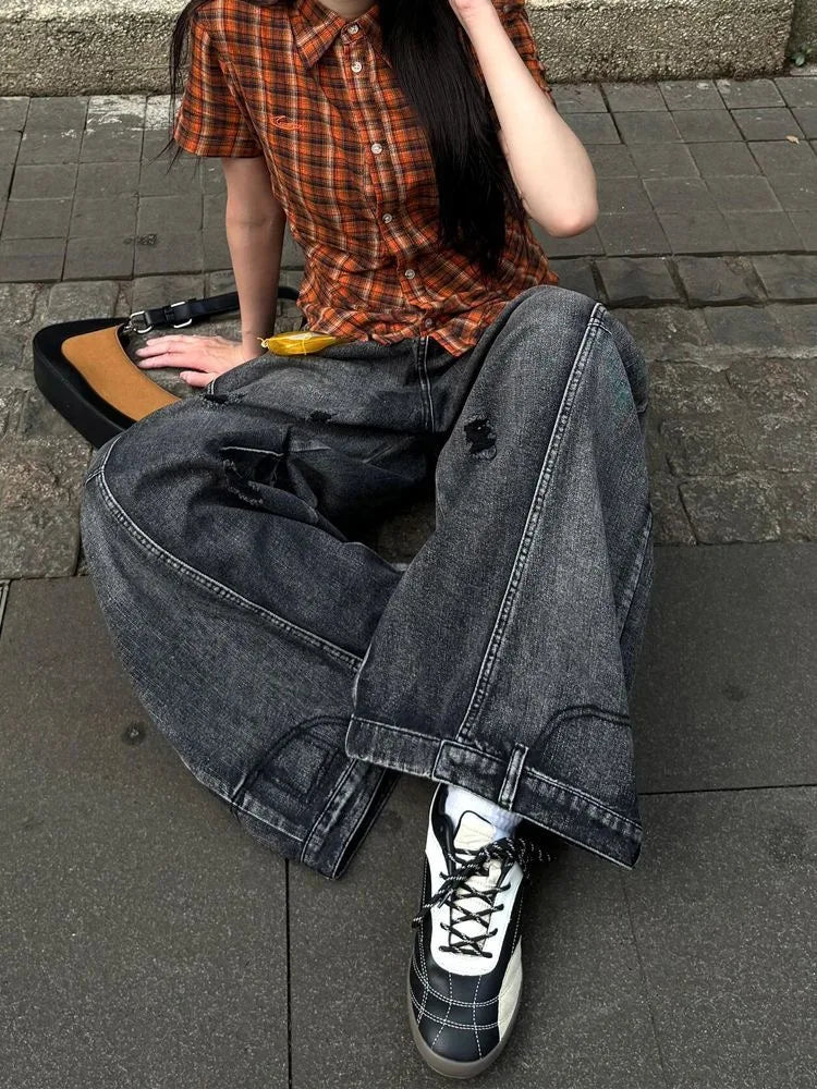 Women's Ultra Baggy Cargo Denim Jeans Vintage Wide Leg Y2K
