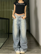 Women's Upside Down Retro Baggy Jeans Loose Fit High Street Denim Pants