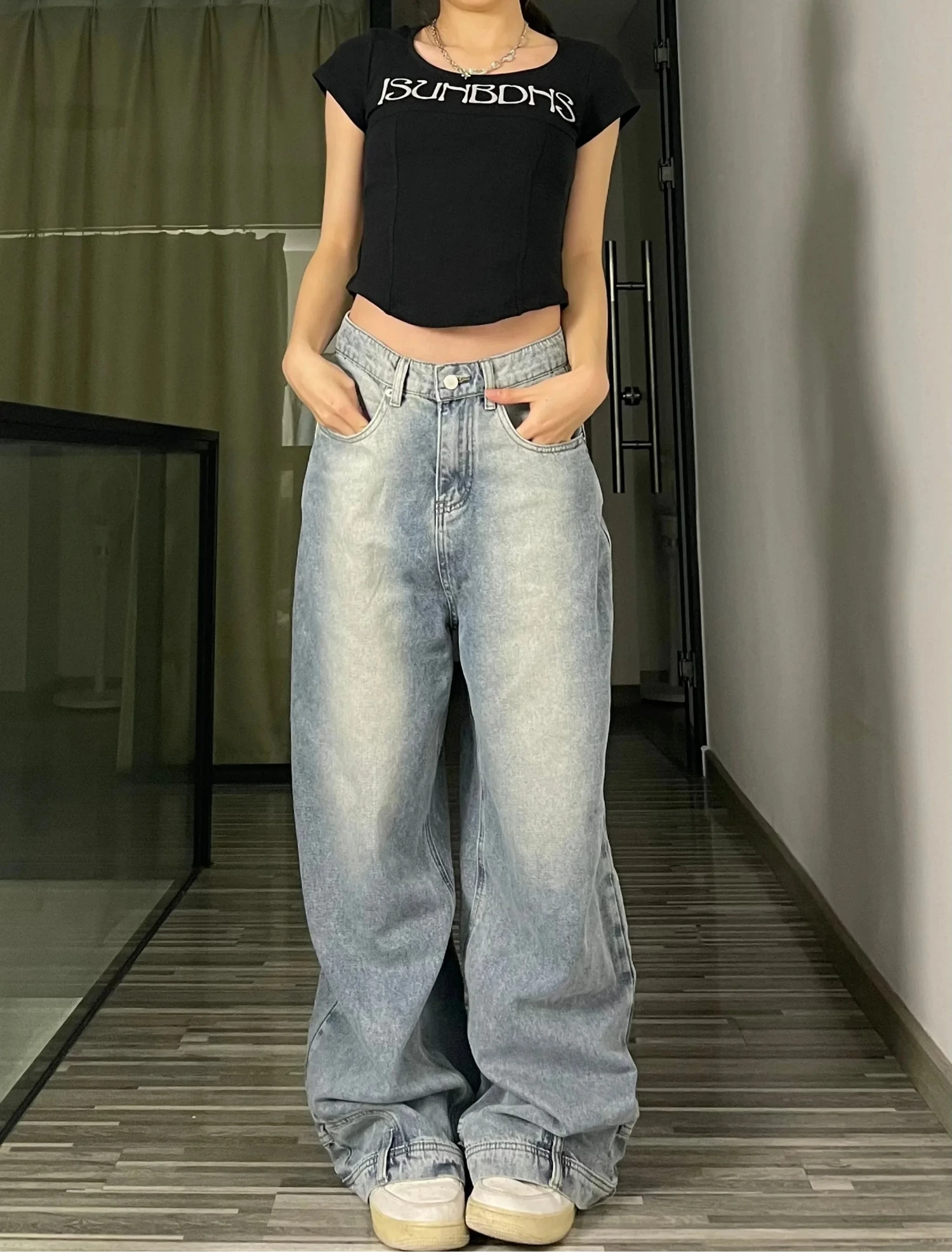 Women's Upside Down Retro Baggy Jeans Loose Fit High Street Denim Pants
