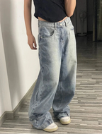 Women's Upside Down Retro Baggy Jeans Loose Fit High Street Denim Pants