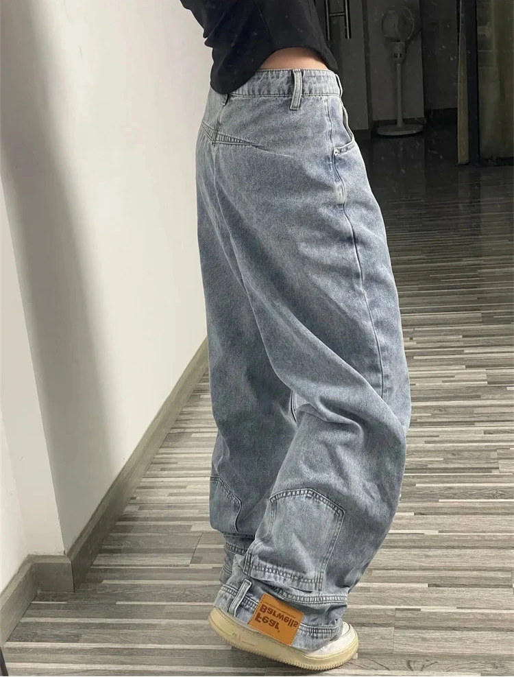 Women's Upside Down Retro Baggy Jeans Loose Fit High Street Denim Pants