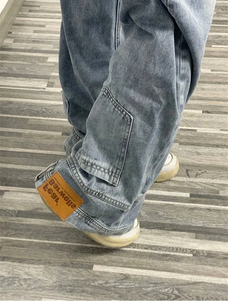 Women's Upside Down Retro Baggy Jeans Loose Fit High Street Denim Pants