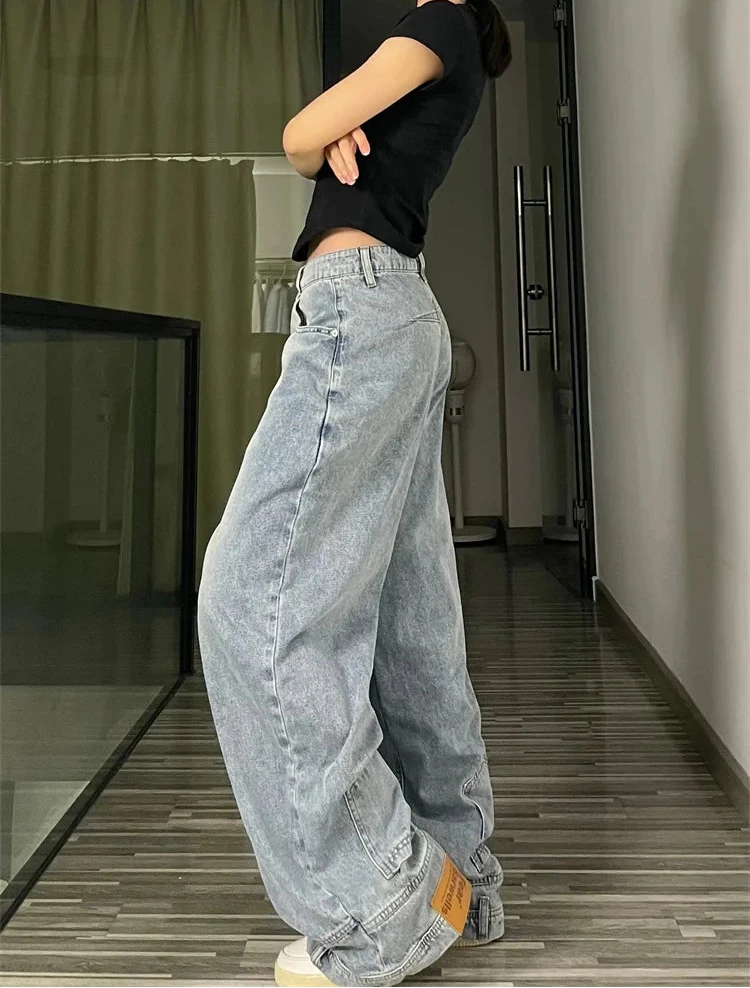 Women's Upside Down Retro Baggy Jeans Loose Fit High Street Denim Pants