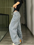 Women's Upside Down Retro Baggy Jeans Loose Fit High Street Denim Pants