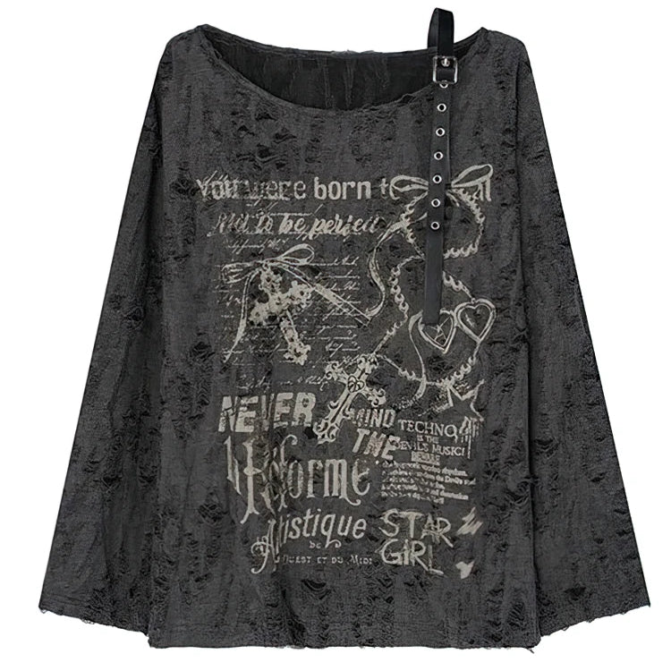 Vintage Baggy Y2K Punk Techno Off Shoulder T-shirt