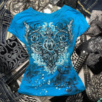 Women's Grunge T-Shirt Vintage Heart Rose Print Top