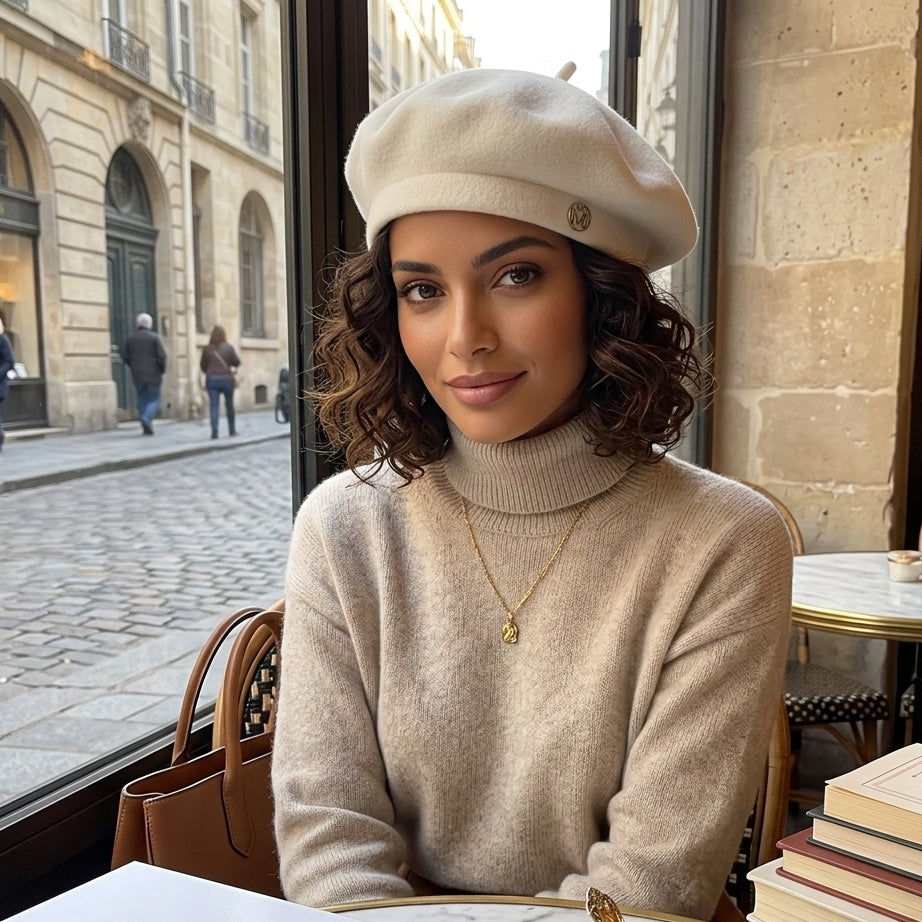 Women's Beret Wool Felt Cap | M Monogram French Chic Hat