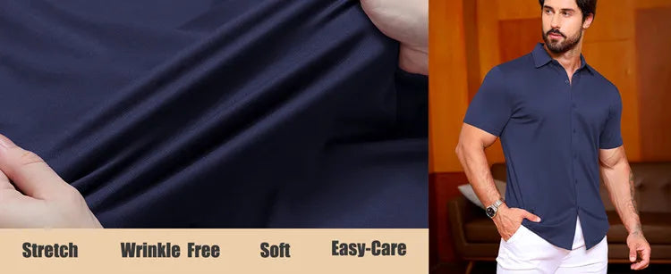 Wrinkle Free Stretchy Business Shirt Men's Short Sleeve
