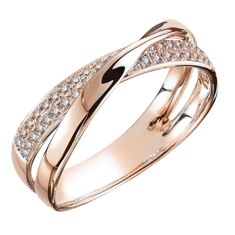 X-Shape Ring Two-Tone Silver Gold Custom CZ Diamonds Jewellery
