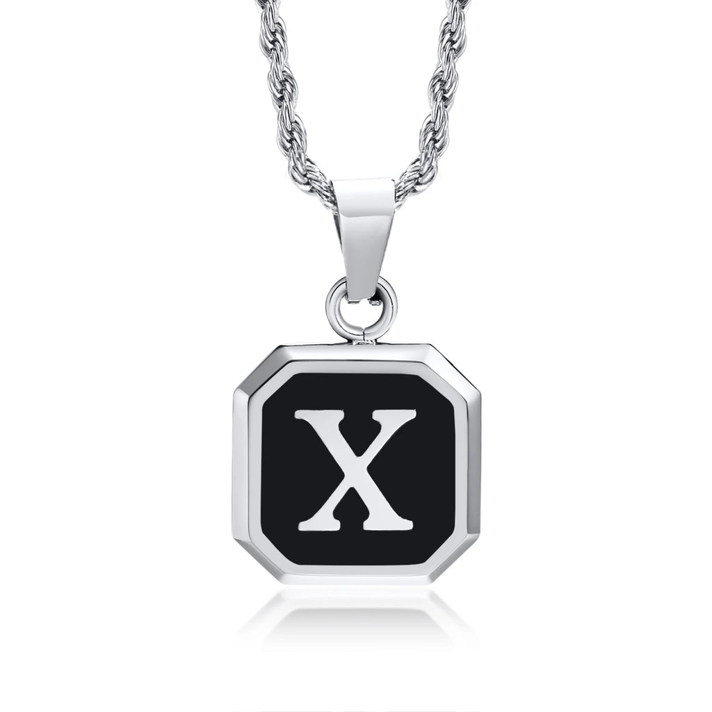 Name Initial Personalised Necklace A-Z Square Stainless Steel Pendant