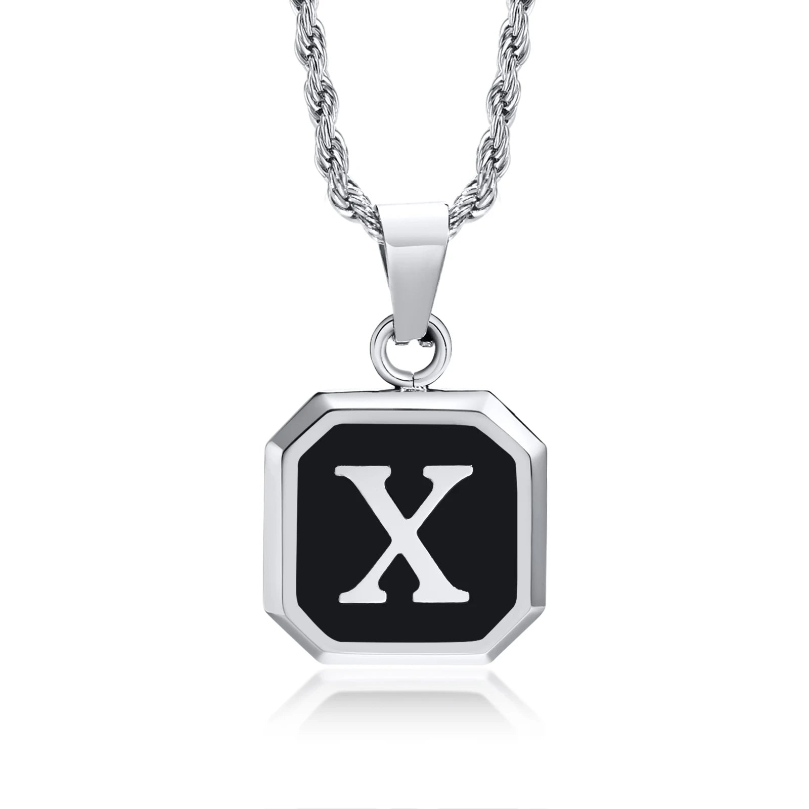 Name Initial Personalised Necklace A-Z Square Stainless Steel Pendant