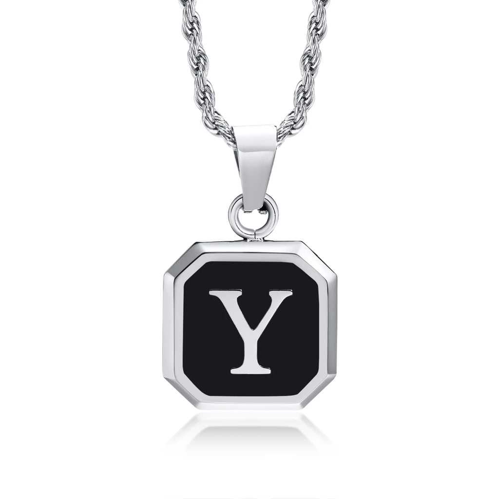 Name Initial Personalised Necklace A-Z Square Stainless Steel Pendant