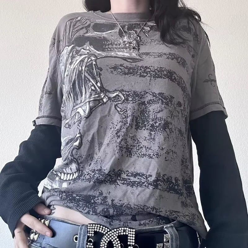 Y2K Grunge Cyber Mall Emo Goth Long Sleeve T-shirt Graphic Print