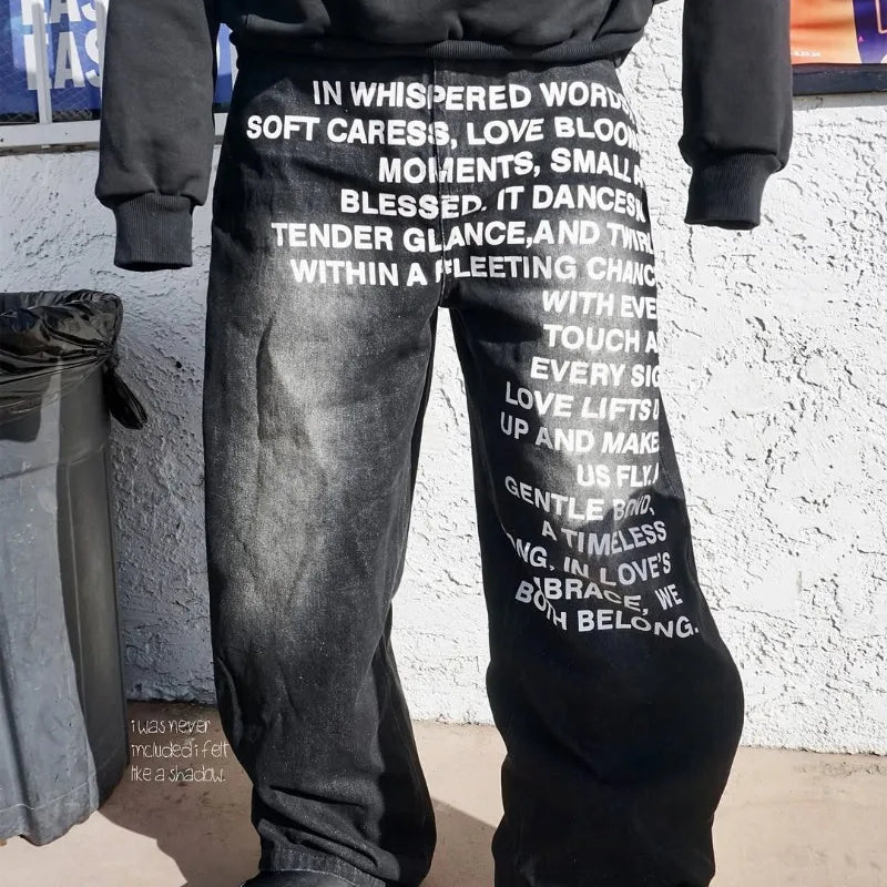 Y2K Men's Baggy Jeans Vintage American Pattern Letter Streetwear Wide Leg