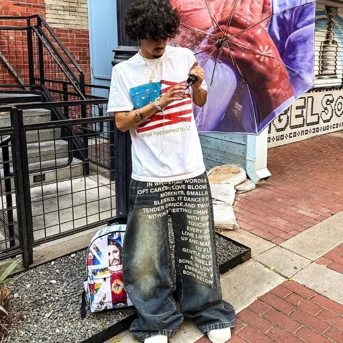 Y2K Men's Baggy Jeans Vintage American Pattern Letter Streetwear Wide Leg