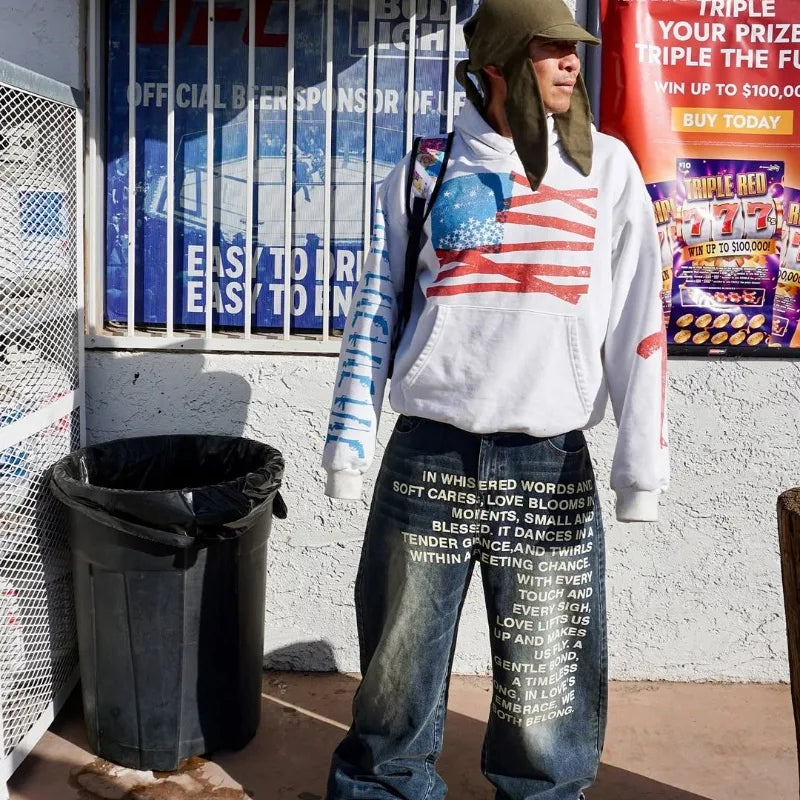 Y2K Men's Baggy Jeans Vintage American Pattern Letter Streetwear Wide Leg