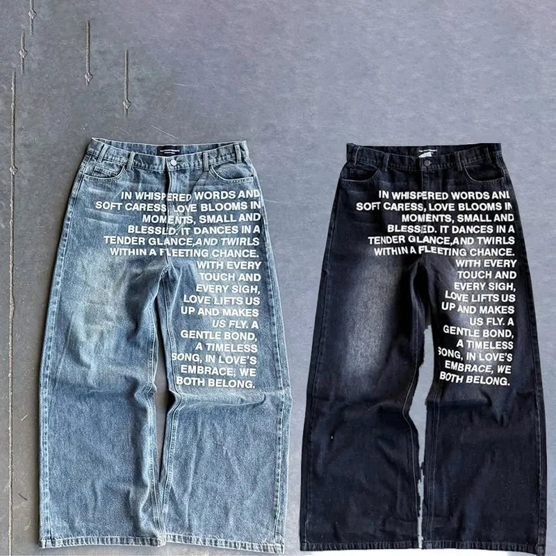 Y2K Men's Baggy Jeans Vintage American Pattern Letter Streetwear Wide Leg