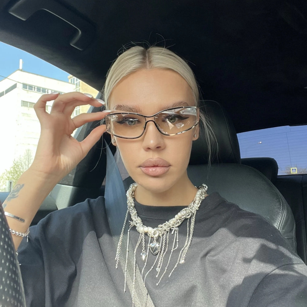 Gradient Sunglasses Oversized Metal-Frame Retro Style