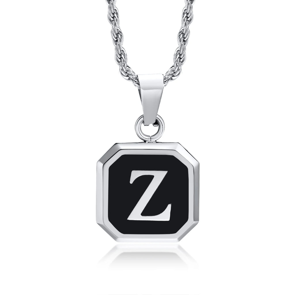 Name Initial Personalised Necklace A-Z Square Stainless Steel Pendant