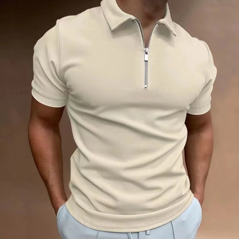 Zipper Polo Shirt Classy Casual Men's Golf Top