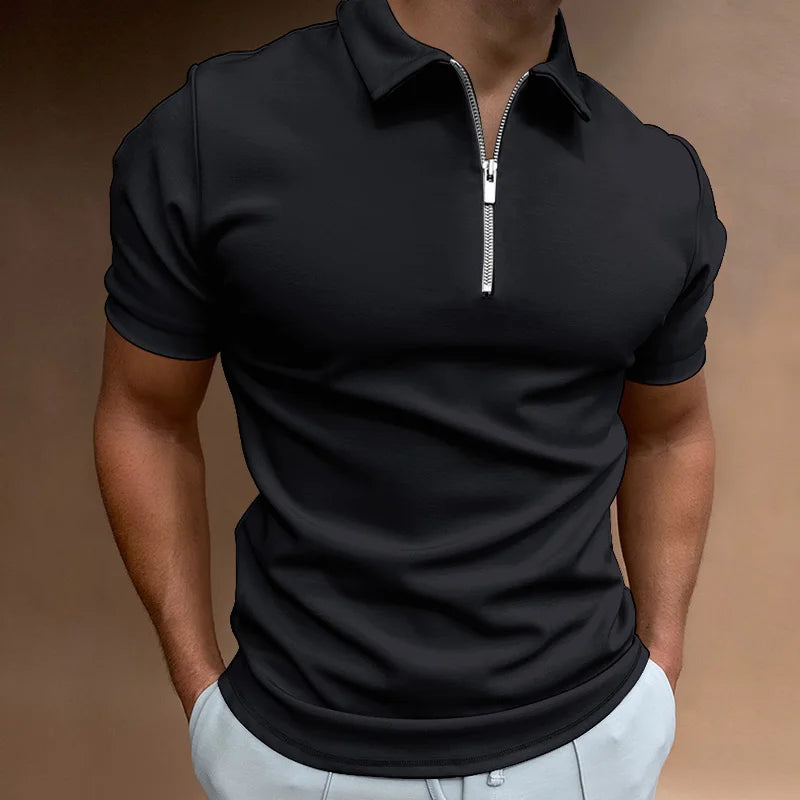 Zipper Polo Shirt Classy Casual Men's Golf Top