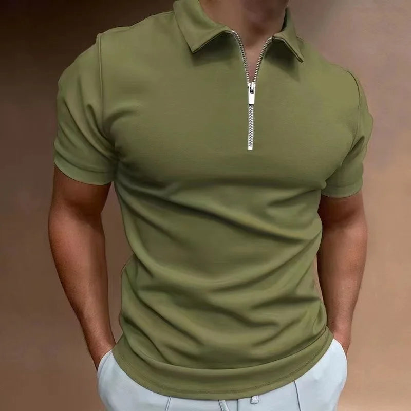 Zipper Polo Shirt Classy Casual Men's Golf Top